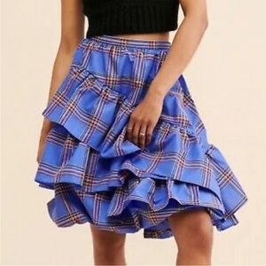 Maeve by Anthropologie Purple Plaid Tiered Ruffle Bubble Skirt SZ 14 EUC